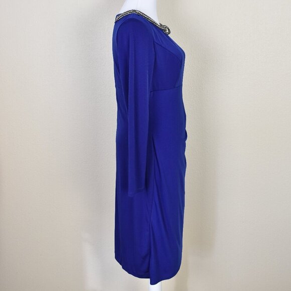 Jackie Jon Formal Embellished Rhinestone Neck Blue Dress - 10 - Picture 8 of 9